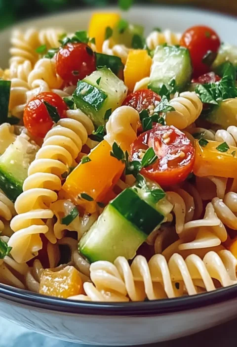 Einfacher Kalter Nudelsalat für den Sommer-Spaß